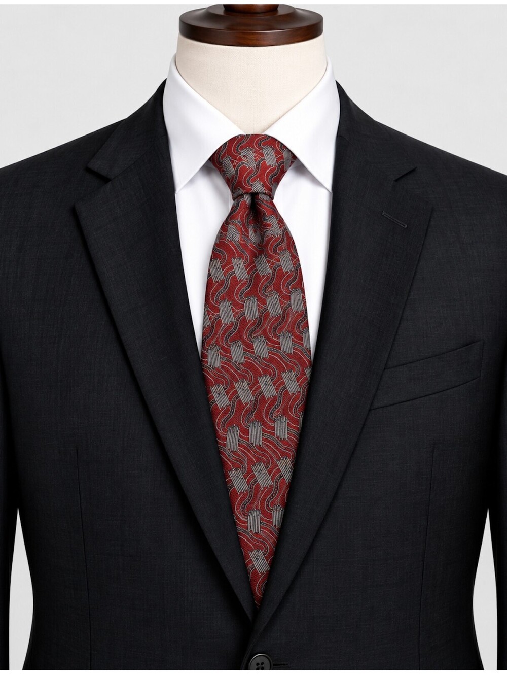 Robert Talbott Studio Silk Tie Red Abstract Geometric Pattern USA Made
